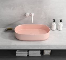 INFINITY OVAL keramické umyvadlo na desku, 55x36 cm, růžová Salmon