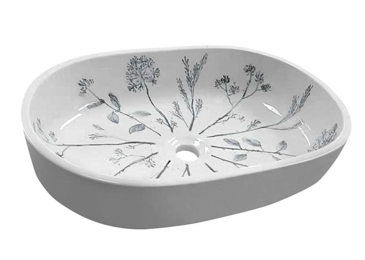 PRIORI umywalka ceramiczna, 60x13,5x40 cm, biała z niebieskim wzorem