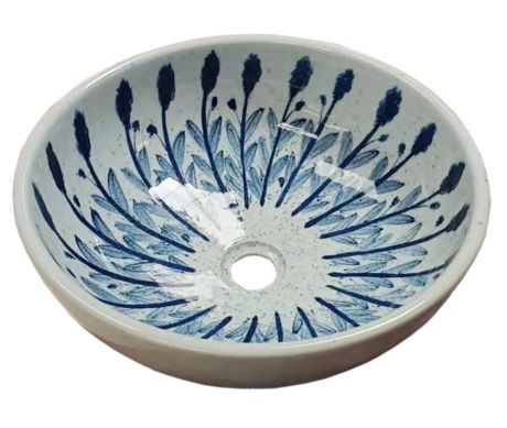 Przejdź do produktu PRIORI umywalka ceramiczna nablatowa Ø 41 cm, biały z niebieskim wzorem