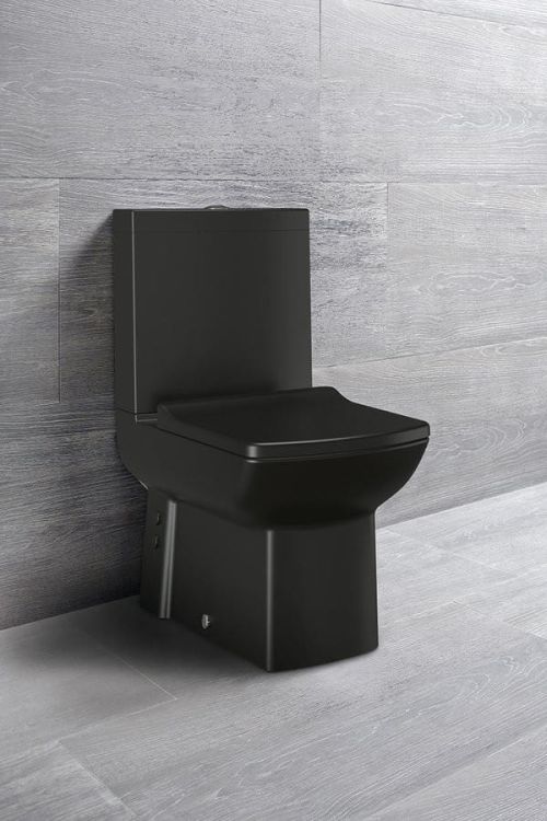 LARA WC kompakt, dolny/tylny odpływ, mechanizm spłukujący, czarny mat