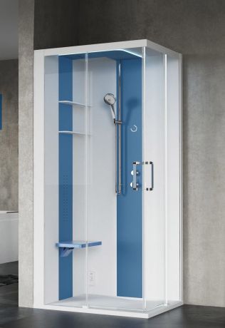 Przejdź do produktu Kabina multifunkcyjna z hydromasażem 100x209x80 cm Novellini Skill A SKIA100DM1F-1AN0 biały połysk/błękitny