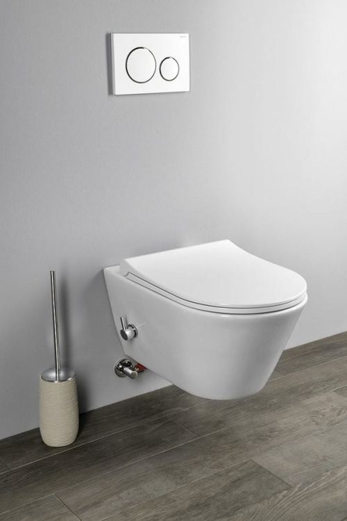 AVVA WC wiszące Rimless, z prysznicem bidetowym i baterią, 35,5x53 cm, biały