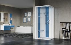 Kabina multifunkcyjna hydromasażowo-parowa 100x211x80 cm Novellini Skill A SKIA100DM5-1AN0 biały połysk/błękitny