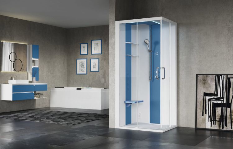 Kabina multifunkcyjna hydromasażowo-parowa 120x211x100 cm Novellini Skill A SKIA210DM5-1AN0 biały połysk/błękitny