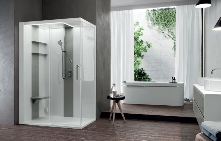 Kabina multifunkcyjna z hydromasażem 140x210x80 cm Novellini Skill 2P SKI2P140DM1F-1AN3 biały połysk/perłowy szary lewa