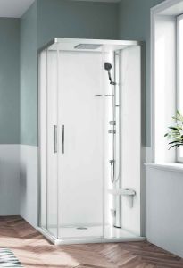 Kabina multifunkcyjna z funkcją sauny 100x215x100 cm Novellini Glax 1 2.0 A G21A100M5-1BB srebrny
