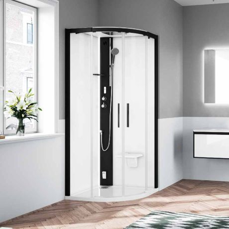 Przejdź do produktu Kabina prysznicowa półokrągła z dachem 100x215x100 cm Novellini Glax 1 2.0 R G21R100MF-1HH czarny