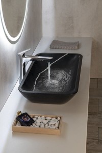 BLOK umywalka kamienna 60x11x35 cm, czarny Marquin, mat
