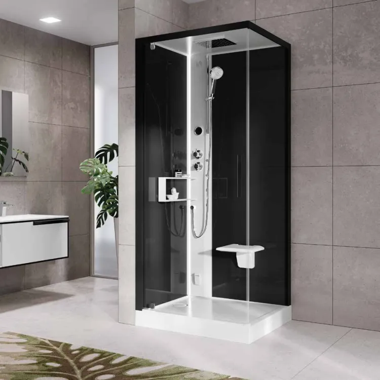 Kabina multifunkcyjna z dachem i hydromasażem 90x222x90 cm Novellini Glax 2 2.0 G+F G22GF99SM1-1HU czarny lewa