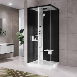 Kabina multifunkcyjna z sauną, hydromasażem i dachem 80x215x80 cm Novellini Glax 2 2.0 G+F G22GF80SM5-1HU czarny lewa