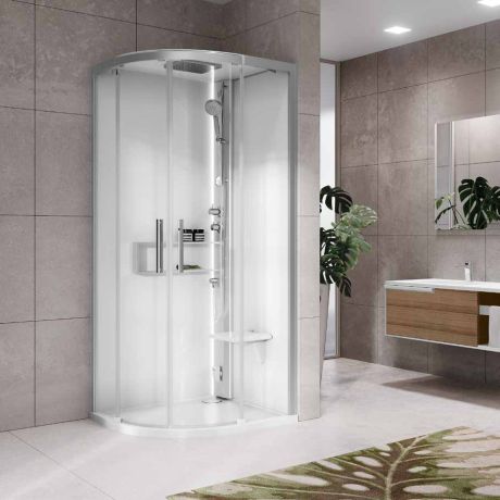 Przejdź do produktu Kabina multifunkcyjna półokrągła z dachem i hydromasażem 100x215x100 cm Novellini Glax 2 2.0 R G22R100M1-1BB srebrny