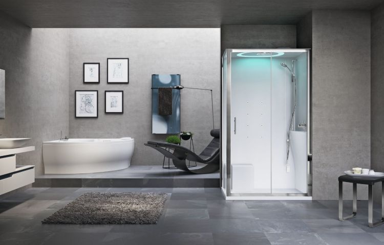 Kabina multifunkcyjna z dachem i hydromasażem 120x214x80 cm Novellini Eon 2P EON2P120DM1F-1UB prawa biały mat/srebrny