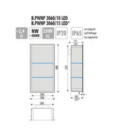 Półka łazienkowa wnękowa do zabudowy 30x57x10 cm ze stali nierdzewnej z oświetleniem LED kołnierz typu Bend MCJ B.PWNP LED 3060/10