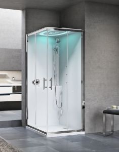 Kabina multifunkcyjna z dachem, hydromasażem i oświetleniem LED 90x214x90 cm Novellini Eon A EONA90M1F-1UK biały mat/chrom