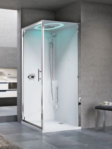 Kabina multifunkcyjna z dachem, hydromasażem i oświetleniem LED 90x214x90 cm Novellini Eon GF EONGF90M1F-1UK biały mat/chrom