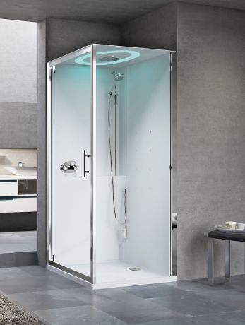 Przejdź do produktu Kabina multifunkcyjna z dachem, hydromasażem i oświetleniem LED 90x214x90 cm Novellini Eon GF EONGF90M1F-1UK biały mat/chrom