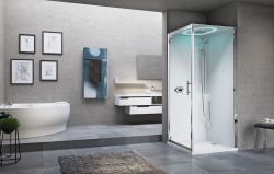 Kabina multifunkcyjna z dachem, hydromasażem i oświetleniem LED 90x214x90 cm Novellini Eon GF EONGF90M1F-1UK biały mat/chrom
