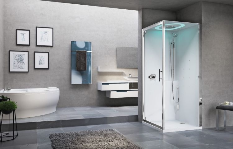 Kabina parowa z hydromasażem i sauną parową 90x221x90 cm Novellini Eon GF EONGF99M1N-1UK biały mat/chrom
