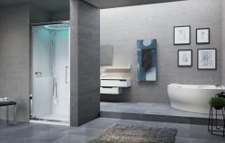 Kabina multifunkcyjna do wnęki z dachem, hydromasażem i oświetleniem LED 80x221x80 cm Novellini Eon G EONGN89M1F-1UK biały mat/chrom
