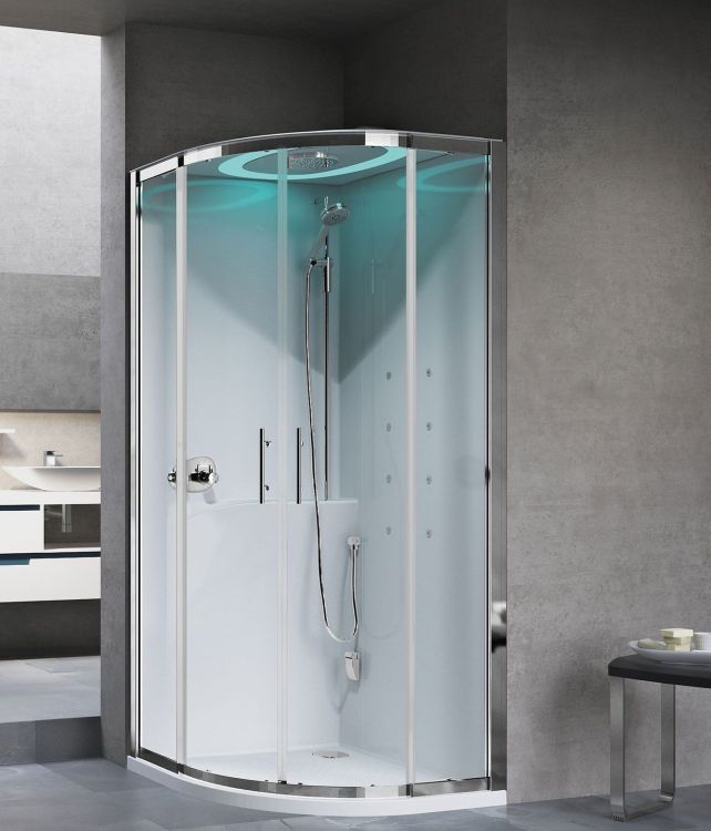Kabina multifunkcyjna półokrągła z dachem, hydromasażem i sauną parową 90x230x90 cm Novellini Eon R EONR90M1N-1UK biały mat/chrom