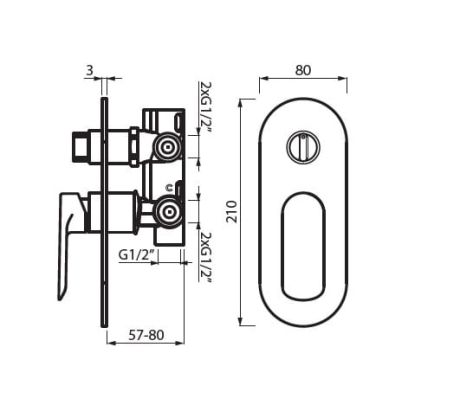 Przejdź do produktu Bateria natryskowa podtynkowa 3-drożna 8x21 cm Vedo Aletta VBA5017/CH chrom