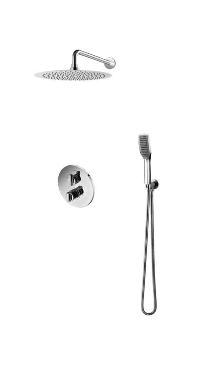 Zestaw prysznicowy z okrągłą deszczownicą 20 cm, słuchawką prysznicową i baterią termostatyczną Vedo Aletta VBA5223/20/TERMO/CH chrom