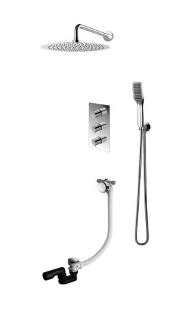 Przejdź do produktu Zestaw prysznicowy z okrągłą deszczownicą 20 cm, słuchawką prysznicową, przelewem wannowym i baterią termostatyczną Vedo Aletta VBA5233/20/TERMO/CH chrom