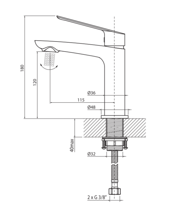 Bateria umywalkowa w złotym kolorze 18 cm z korkiem klik-klak Vedo Desso VBD4001/C/ZL