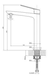 Bateria umywalkowa wysoka w złotym kolorze 28,5 cm z korkiem klik-klak Vedo Desso Oro VBD4003/C/ZL