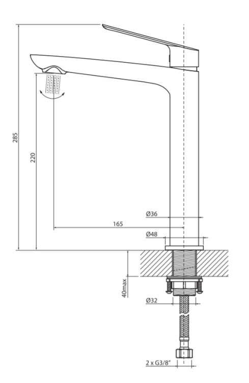 Bateria umywalkowa wysoka w złotym kolorze 28,5 cm z korkiem klik-klak Vedo Desso Oro VBD4003/C/ZL