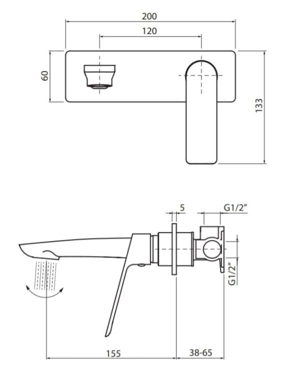 Bateria umywalkowa ścienna 20x6 cm w złotym kolorze Vedo Desso VBD4012/ZL