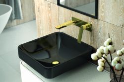 Bateria umywalkowa ścienna 20x6 cm w złotym kolorze Vedo Desso VBD4012/ZL