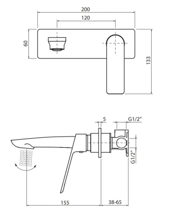 Bateria umywalkowa ścienna w złotym kolorze 20x6 cm z korkiem klik-klak Vedo Desso VBD4012/C/ZL