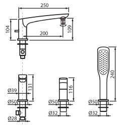 Bateria wannowa 3-otworowa w złotym kolorze Vedo Desso Oro VBD4030/ZL