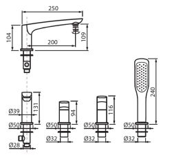 Bateria wannowa 4-otworowa w złotym kolorze Vedo Desso Oro VBD4040/ZL