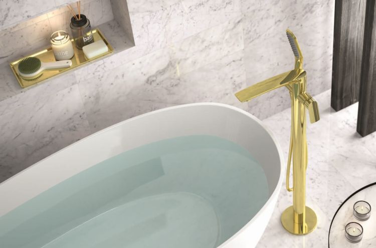 Bateria wannowa podłogowa wolnostojąca 84,5 cm w złotym kolorze Vedo Desso Oro VBD4008/ZL