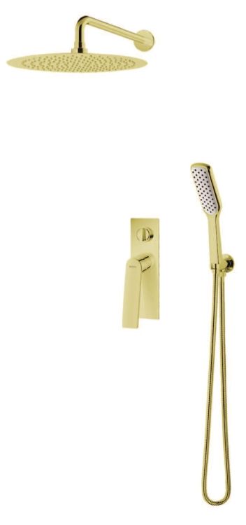 Zestaw prysznicowy podtynkowy okrągła deszczownica 25 cm z baterią podtynkową i słuchawką prysznicową w złotym kolorze Vedo Desso Oro VBD4223/25/ZL