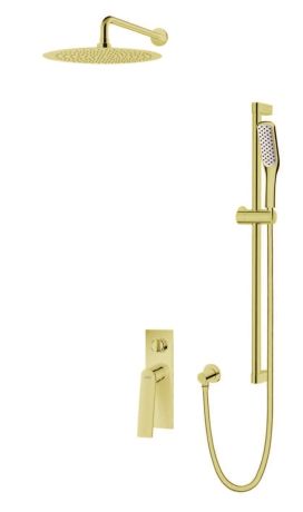 Przejdź do produktu Złoty zestaw prysznicowy podtynkowy z okrągłą deszczownicą 20 cm, baterią podtynkową i słuchawką prysznicową na drążku Vedo Desso Oro VBD4224/25/ZL