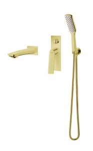 Złoty zestaw wannowo-prysznicowy podtynkowy z baterią podtynkową, słuchawką prysznicową i wylewką Vedo Desso Oro VBD4243/ZL