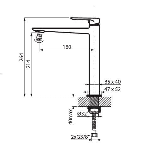 Bateria umywalkowa 26 cm wysoka z korkiem klik-klak Vedo Aletta VBA5003/C/CZ czarny mat