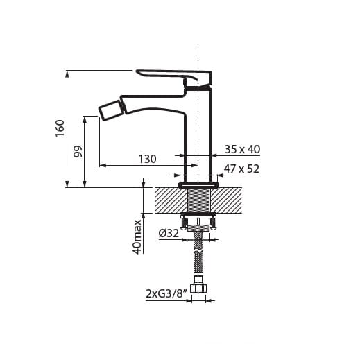 Bateria bidetowa 16 cm z korkiem klik-klak Vedo Aletta Nero VBA5002/C/CZ czarny mat