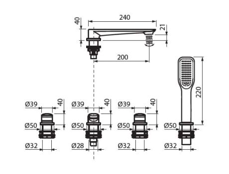 Przejdź do produktu Bateria wannowa 4-otworowa ze słuchawką prysznicową i wylewką Vedo Aletta Nero VBA5040/CZ czarny mat
