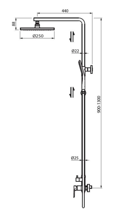 Czarna kolumna prysznicowa z okrągłą deszczownicą 25 cm i słuchawką prysznicową Vedo Aletta Nero VBA5007/CZ