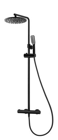 Przejdź do produktu Czarna kolumna prysznicowa z okrągłą deszczownicą 25 cm, słuchawką prysznicową i baterią termostatyczną Vedo Aletta Nero VBA5077/CZ