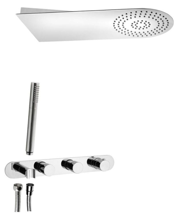 Podomítkový sprchový set s termostatickou baterií a s držákem ruční sprchy, 2 výstupy, kulatá, chrom