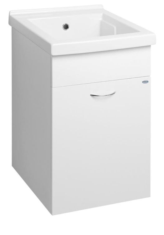 Zlew ceramiczny z szafką i syfonem w zestawie