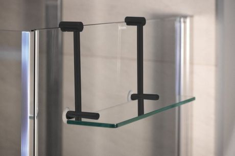 Przejdź do produktu Półka szklana do powieszenia na kabinie prysznicowej 400x180x125mm, czarny mat