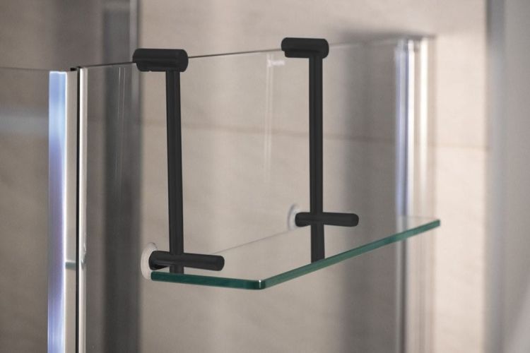 Półka szklana do powieszenia na kabinie prysznicowej 400x180x125mm, czarny mat