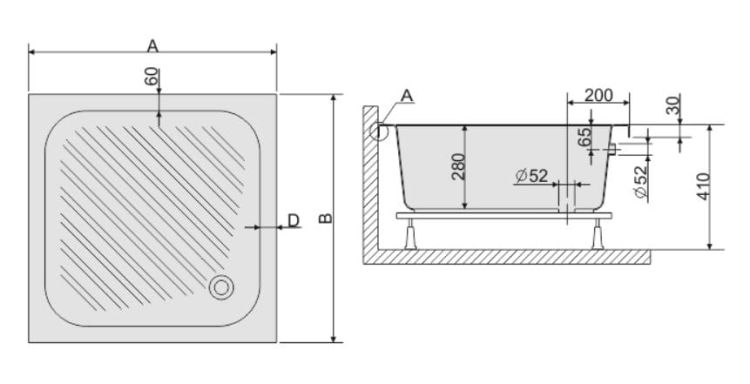 brodzik kwadratowy Sanplast 90x90x28 cm rysunek techniczny.JPG