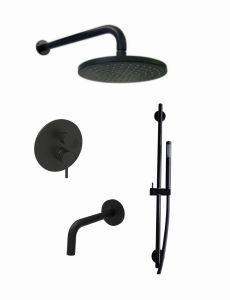 Komplet natryskowo-wannowy czarny mat z baterią prysznicową, deszczownicą 25 cm i drążkiem prysznicowym Paffoni Light LIG019NOZ